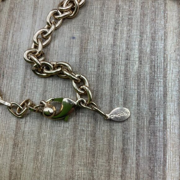 Chico's Ombre Peach Silver Circle Disc Pendant Gold Tone Necklace - Picture 7 of 7